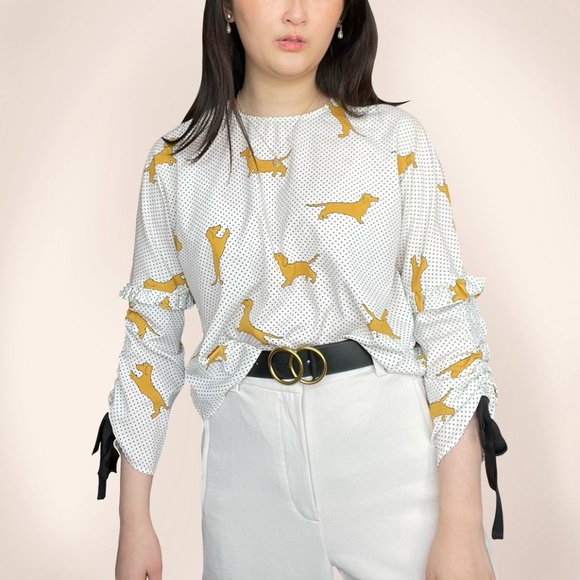 Dachshund & polkadot print slightly cropped top - Picture 2 of 4